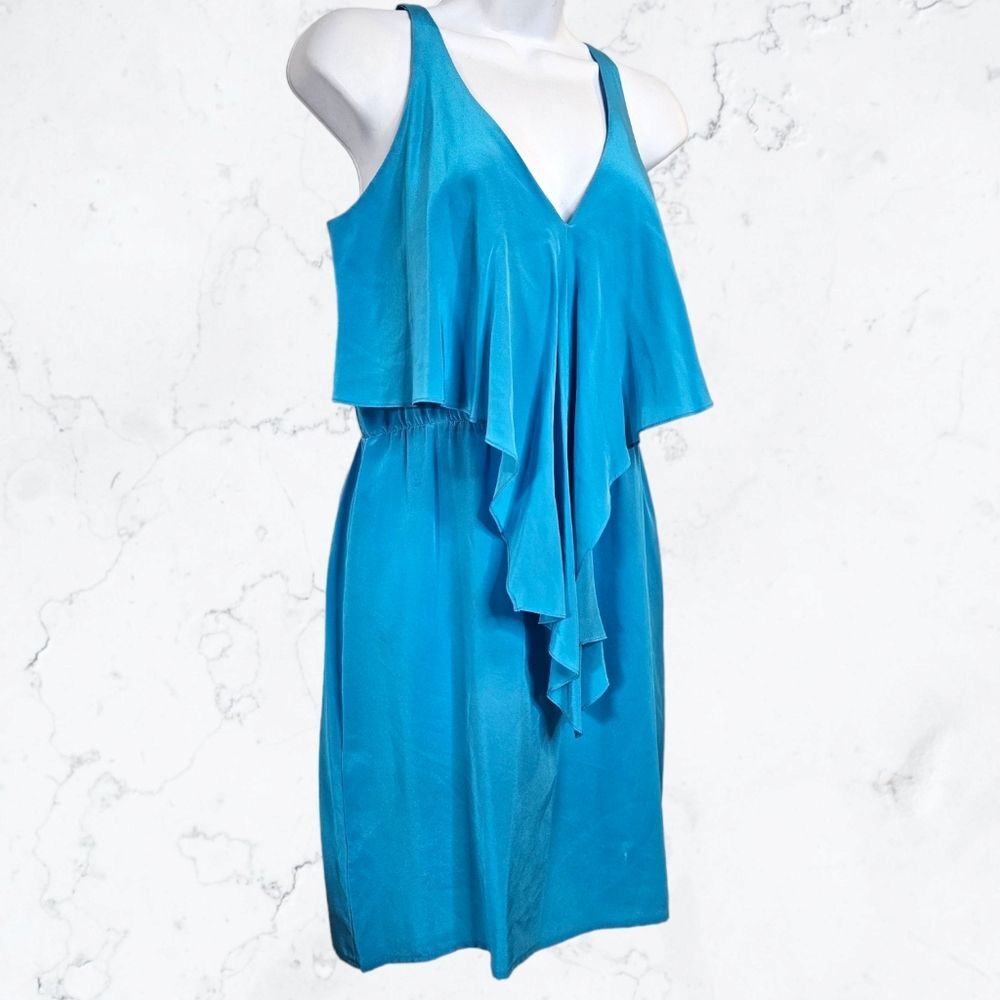 Amanda Uprichard Bright Blue Silk Lightweight Ruffle Summer Dress - Picture 2 of 8